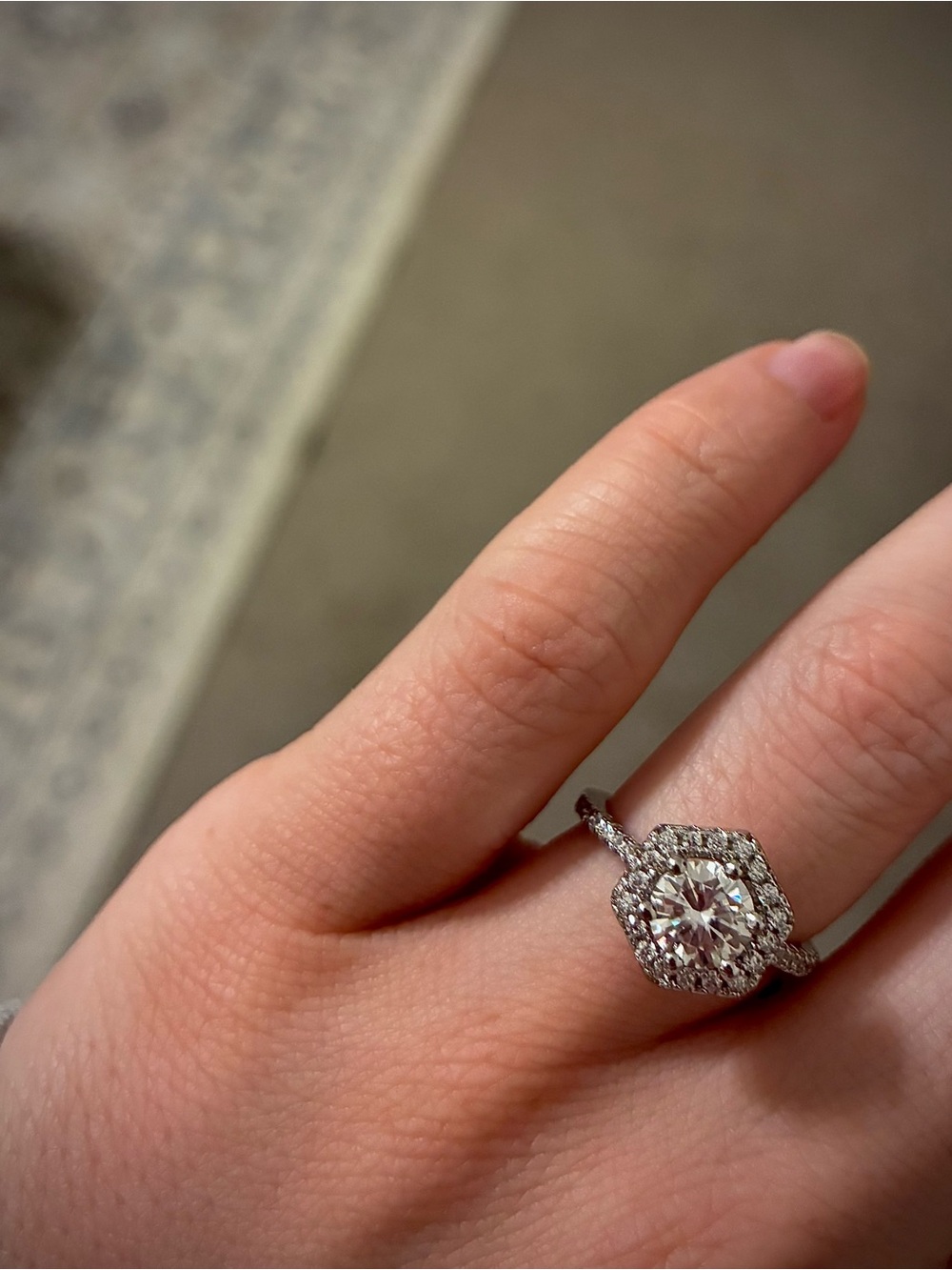 Moissanite Halo Engagement Ring in White - Picture 5 of 6